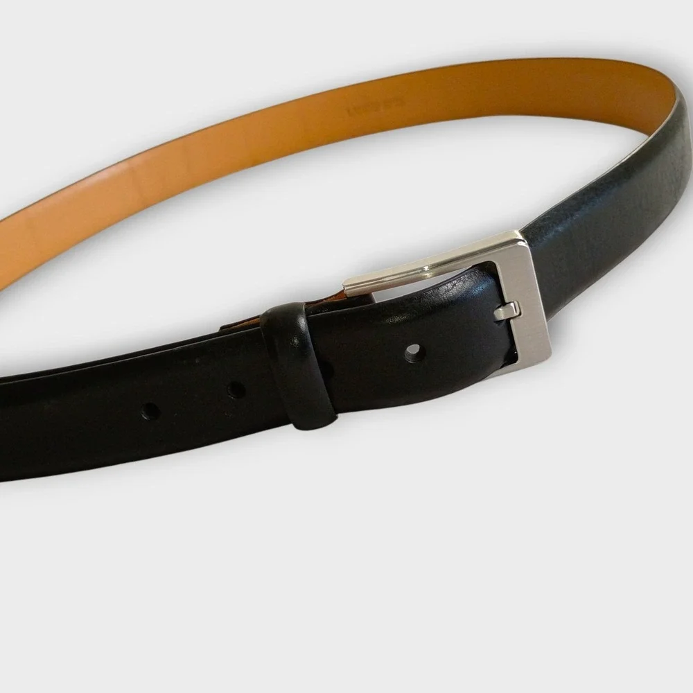 Lands End Black Leather Belt Silver‎ Buckle Mens Size 40 Classic Dress Casual